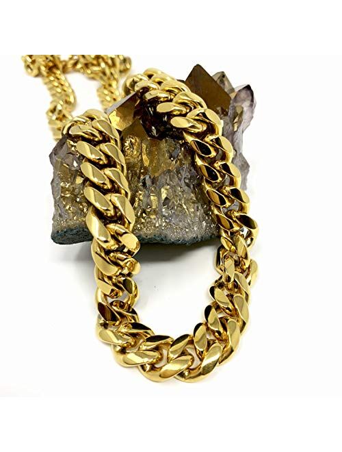 Hollywood Jewelry 14Kt Gold Chain Necklace for men women. Diamond Cut Cuban Link. 14K Real Gold Plated. Hip hop 6MM - 14MM w/solid clasp.