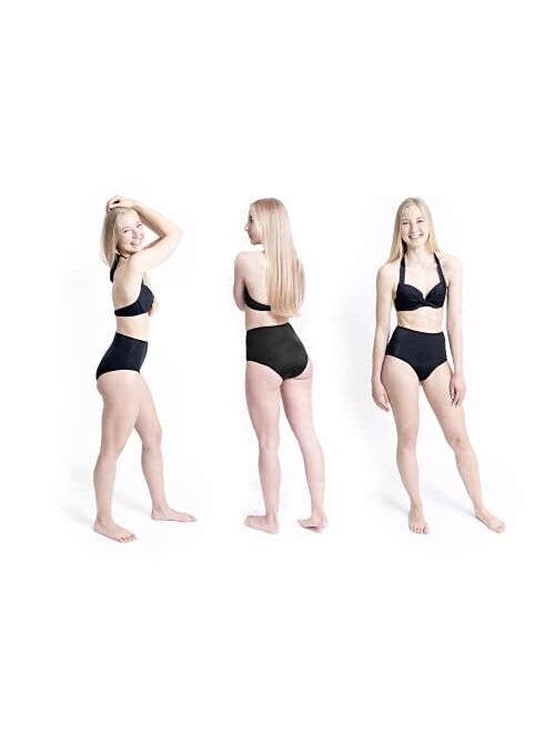 Savvi Wear Period Swimwear - Black Menstrual Leakproof Bikini Bottoms - High Waisted Swim Bottoms for Teens, Girls, Women