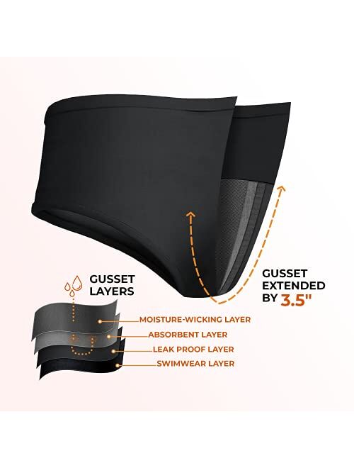 Savvi Wear Period Swimwear - Black Menstrual Leakproof Bikini Bottoms - High Waisted Swim Bottoms for Teens, Girls, Women