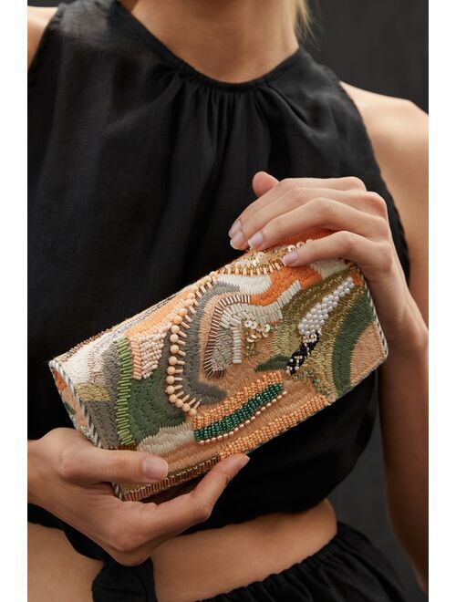 Anthropologie Beaded Clutch Bag With Chain Strap