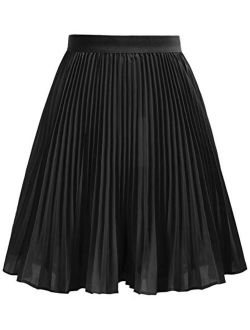 Girl's Pleated Elastic Waist A-line Flared Midi Skirt 6-12 Years