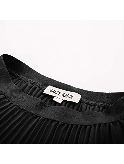 GRACE KARIN Girl's Pleated Elastic Waist A-line Flared Midi Skirt 6-12 Years