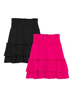 KIDPIK 2-Pack Smock Tiered Skirts - Knee Length Skirt for Girls 4 Years & Up - Comfy Modest Clothing - 2 Colors/Set