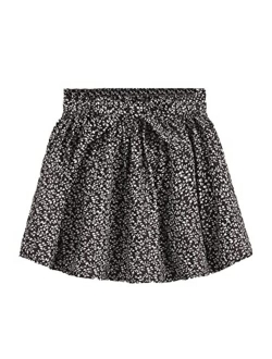Girl's Boho Ditsy Floral Paperbag Waist Knot Front Belted A Line Short Skirt
