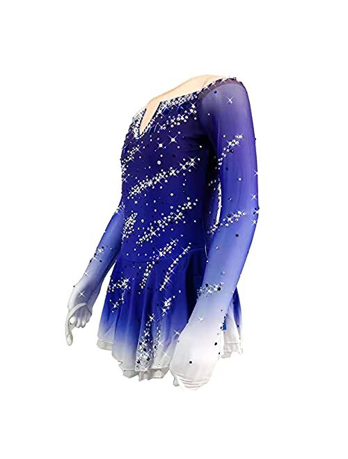 LIUHUO Figure Skating Dress Girls Blue Gradient Performance Ice Skating Dress