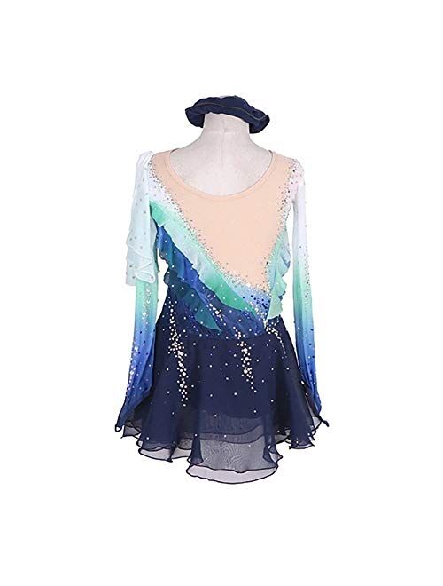 LIUHUO Girl's Dance Dress Gradient Blue Gems Competition Performance Wear Ice Skating Dress