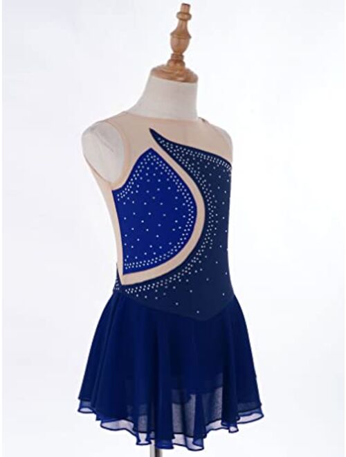 Agoky Big Girls' Kids Sparkly Ice Figure Skating Roller Skating Dress Gymnastic Tutu Skirted Leotard Costume