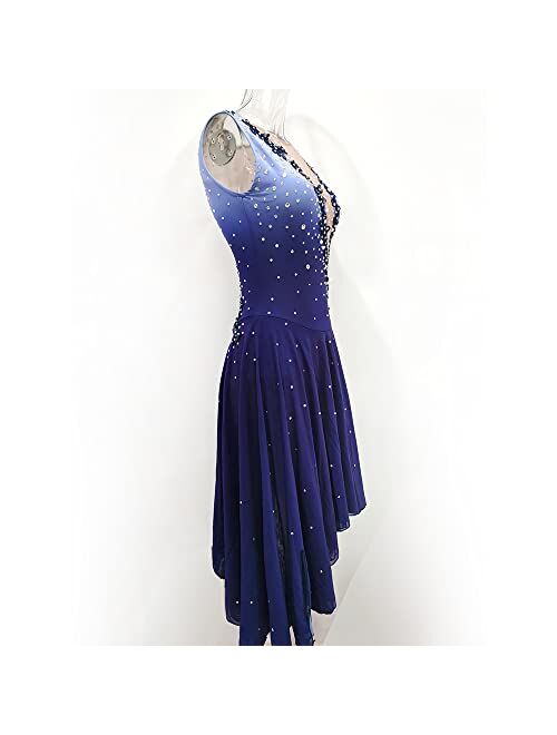 Liuhuo Figure Skating Blue Diamond Competition Dance Ice Skating Dress Long Skirt Ice Butterfly Dance