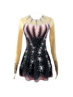 Liuhuo Black Gradient Ice Figure Skating Dress Gradient Beaded Long Sleeves Roller Skating Dress