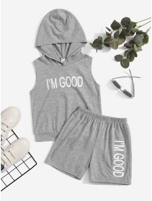 SHEIN Toddler Boys Letter Graphic Hooded Tank Top & Shorts