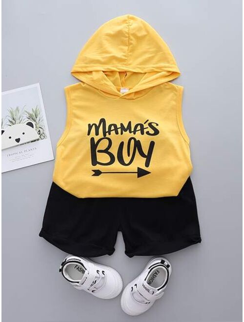 Shein Toddler Boys Letter Graphic Hooded Top & Shorts