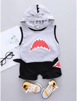 Toddler Boys Cartoon Graphic Hooded Tank Top With Shorts