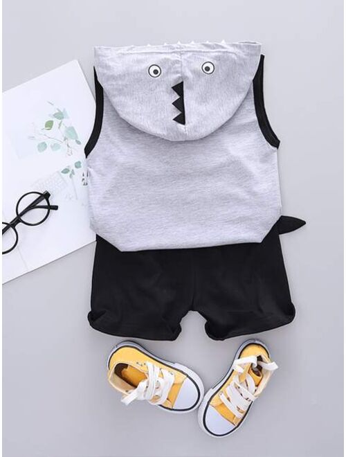 Shein Toddler Boys Cartoon Graphic Hooded Tank Top With Shorts