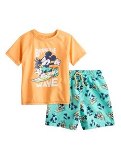 Disney's Mickey Mouse Toddler Boy "Brave the Wave" Rash Guard Swimsuit Set by Jumping Beans