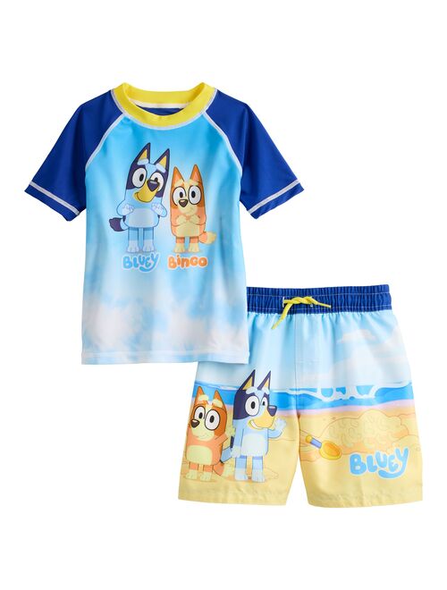 Disney Toddler Boy Bluey Rash Guard & Swim Trunks Set