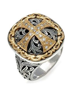 Women's Sterling Silver, Diamond & 18k Gold Maltese Cross Hammered Ring