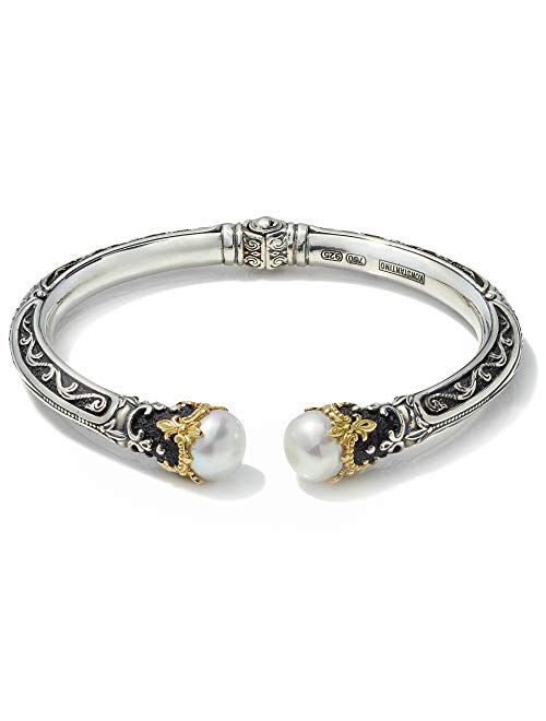 Konstantino 925 Sterling Silver 18k Gold Pearl Tipped Hinge Bracelet. 6.75 Inches