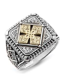 Men's Sterling Silver & 18k Gold Engraved Ring, Size 10