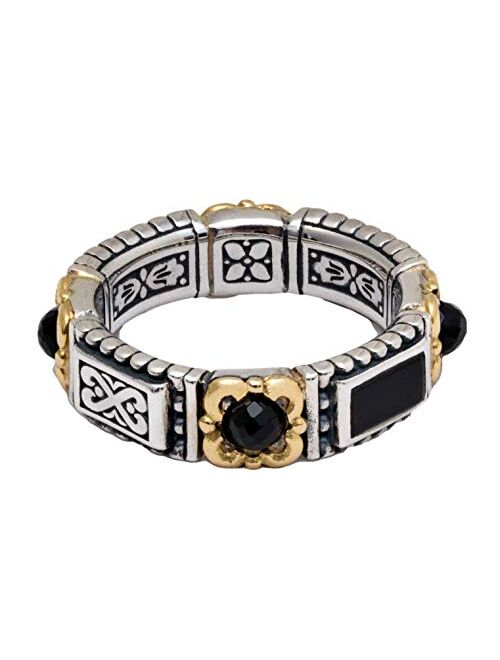 Konstantino Women's Black Onyx Band Ring, Sterling Silver and 18K Gold, Calypso Collection