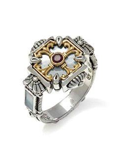 Womens 925 Sterling Silver, Ruby, Mother of Pearl & 18k Gold Ring