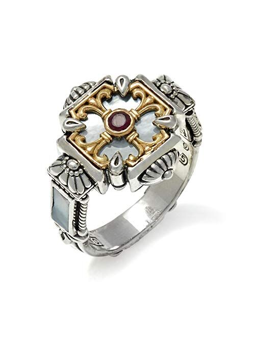 Konstantino Womens 925 Sterling Silver, Ruby, Mother of Pearl & 18k Gold Ring