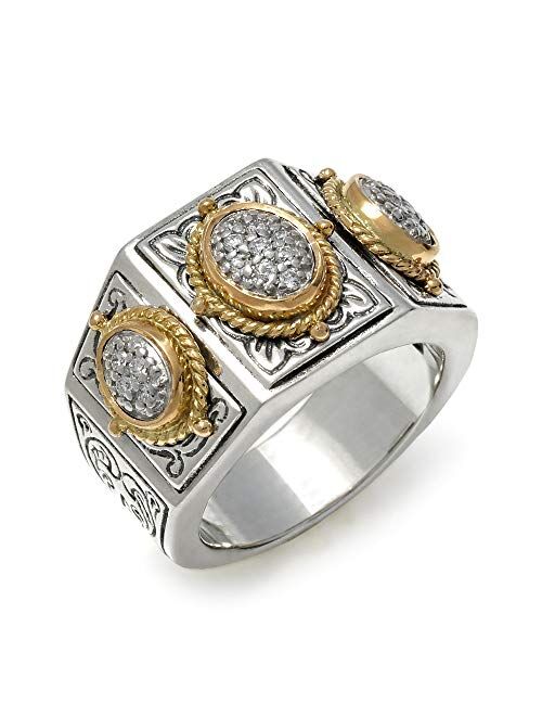 Konstantino Womens 925 Sterling Silver & 18K Gold, Diamond Ring.21ct