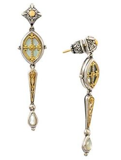 Women's Mother of Pearl Dangle Earrings, 925 Sterling Silver and 18K Gold, Hestia Collection