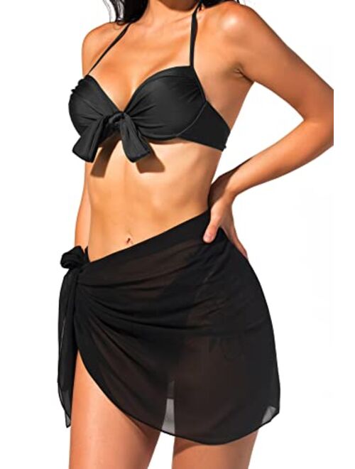 Beautikini Women's Beach Sarongs, Short Wrap Sheer Scarf Bikini Skirt Chiffon Cover Ups for Swimwear