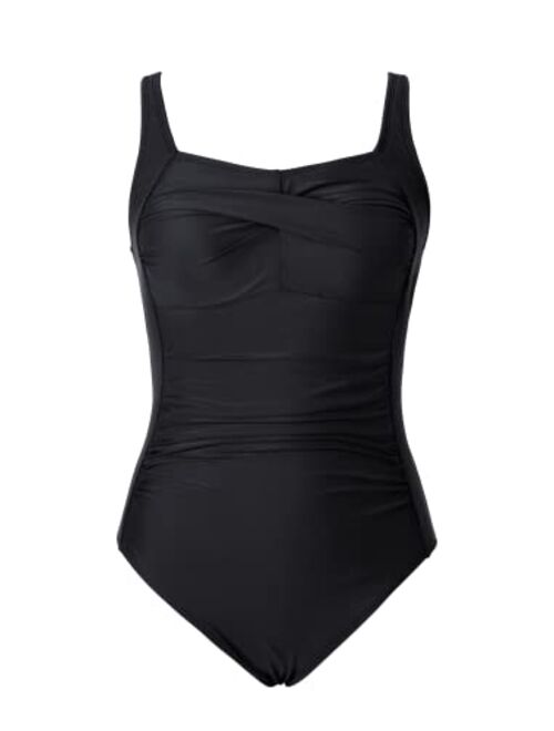 Beautikini Women's One Piece Swimsuit Tummy Control Swimwear Shirred Elegant Pin up Vintage Inspired Bathing Suits