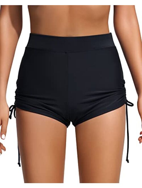 Beautikini Womens Swimsuit Board Shorts High Waisted Beach Bathing Suit Boy Shorts Tankini Bikini Bottom Adjustable Tie Short