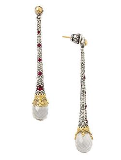 Sterling Silver Corundum Drop Earrings With Crystals and 18K Gold Accents, 2 1/4"