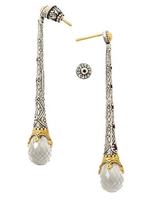 Konstantino Sterling Silver Corundum Drop Earrings With Crystals and 18K Gold Accents, 2 1/4"