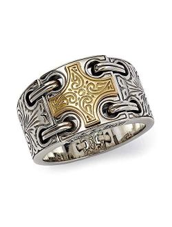 Konstatino Men's Sterling Silver Ring With 18K Gold Maltese Cross