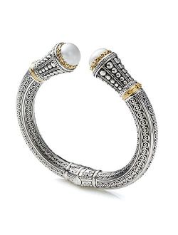 Womens Sterling Silver &18K Gold Hinged Pearl Bracelet