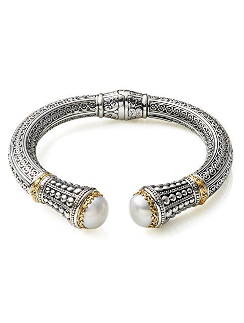 Konstantino Womens Sterling Silver &18K Gold Hinged Pearl Bracelet