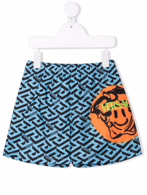 Versace Kids Greca-print swim shorts