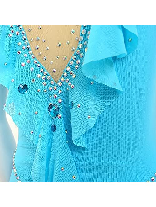Liuhuo Ice Figure Skating Dress Women Teens SkyBlue Dance Clothing for Competition Wear