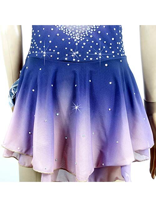 Liuhuo Ice Skating Dress Kids Girls Purple Ballet Dance Rhinestones Women Figure Skating