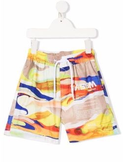Kids abstract-print logo swim shorts