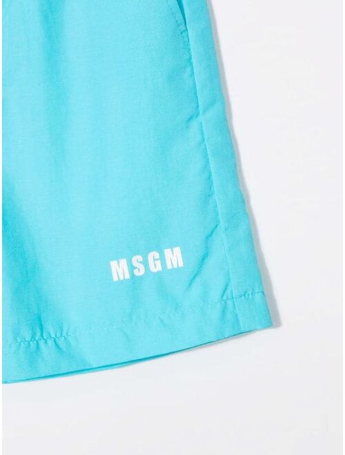 MSGM Kids logo-print drawstring swim shorts