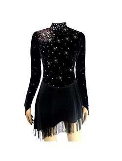 LIUHUO Figure Skating Dress Girls Black Velvet Performance Ice Skating Dress