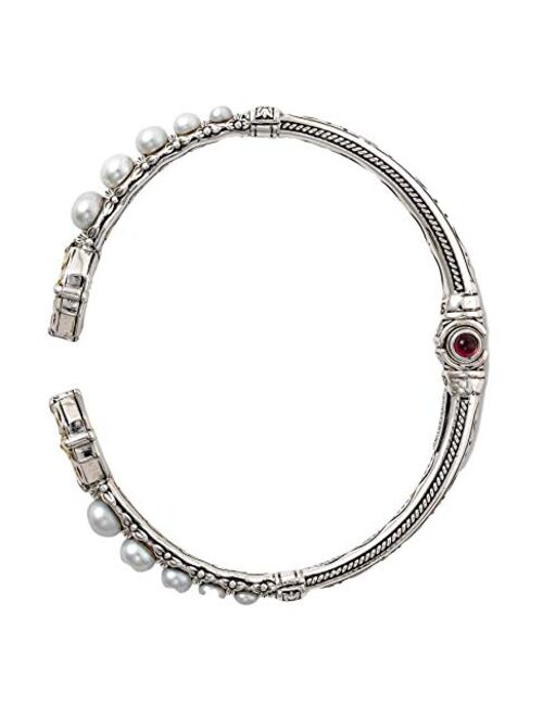 Konstantino Mother of Pearl Garnet Hinged Cuff Bracelet, Sterling Silver and 18K Gold - 6 1/4", Hestia Collection