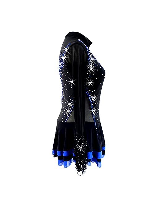 Liuhuo Ice Skating Dress Girls Women Black Blue 4 Layers Skirt Competition Skating