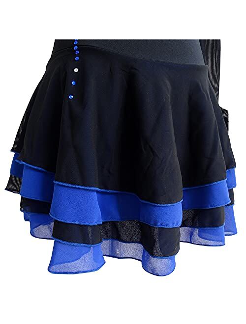 Liuhuo Ice Skating Dress Girls Women Black Blue 4 Layers Skirt Competition Skating