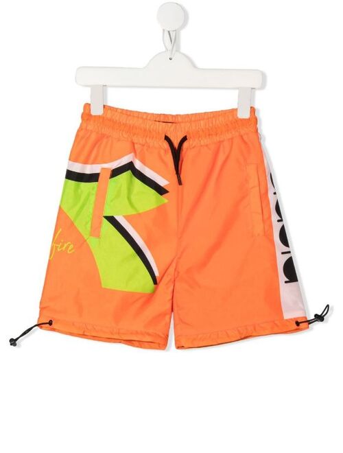 Diadora Junior colour-block logo-print swim shorts