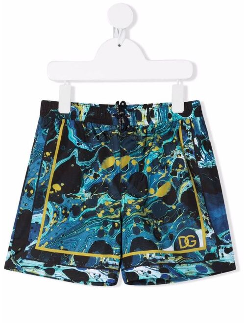 Dolce & Gabbana Kids abstract-print logo-motif swim trunks