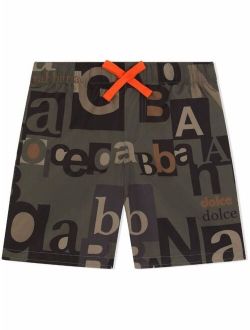 Kids all-over typeface logo shorts