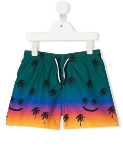 palm-tree print swim-shorts