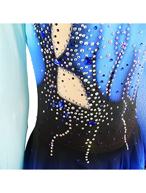 LIUHUO Figure Skating Dress Girls Teens Blue Ice Skating Competition Pole Dance Costumes