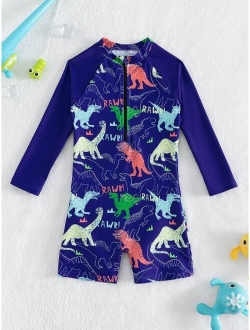Toddler Boys 1pack Allover Dinosaur Print Zipper Front One Piece Swimsuit